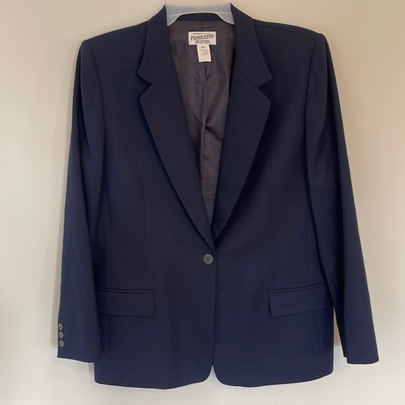 Pendleton Jackets & Blazers - Pendleton 100% Virgin Wool Navy Blue Single Button Lined Blazer Women’s Size 16
